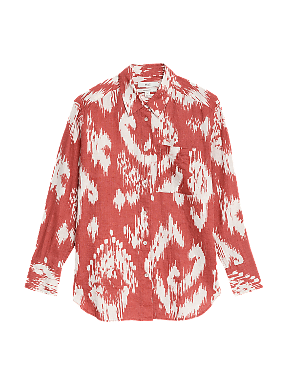 Pure Linen Printed Collared Relaxed Shirt