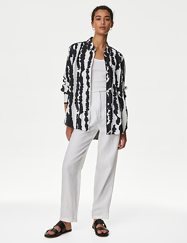 Pure Linen Printed Collared Relaxed Shirt