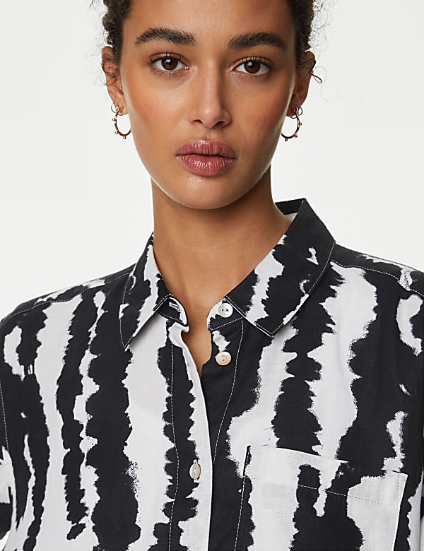 Pure Linen Printed Collared Relaxed Shirt