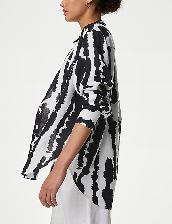 Pure Linen Printed Collared Relaxed Shirt