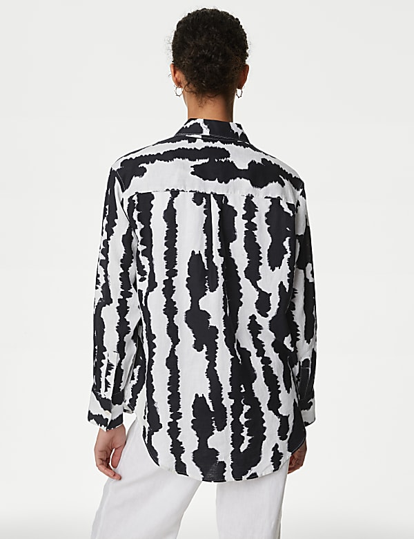 Pure Linen Printed Collared Relaxed Shirt