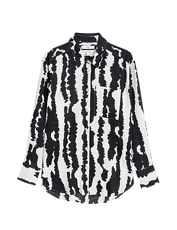 Pure Linen Printed Collared Relaxed Shirt