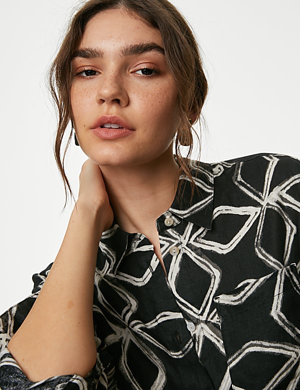 Pure Linen Printed Collared Relaxed Shirt