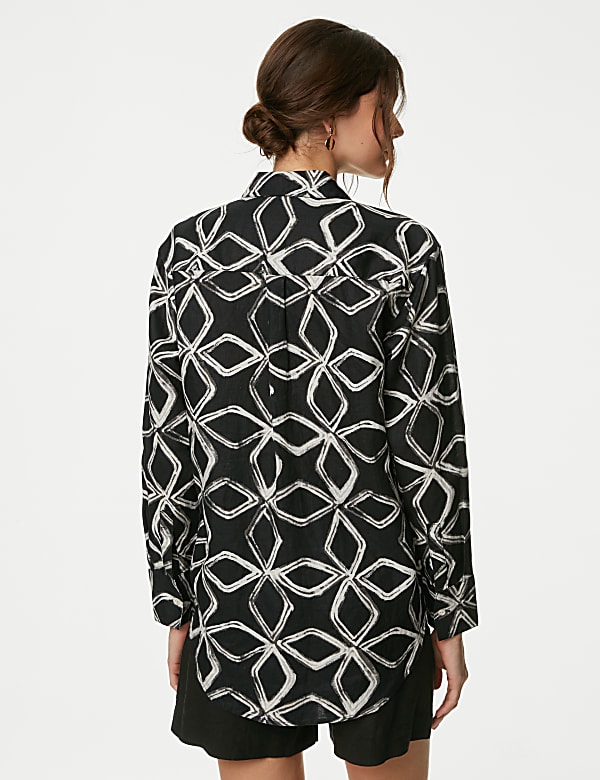 Pure Linen Printed Collared Relaxed Shirt