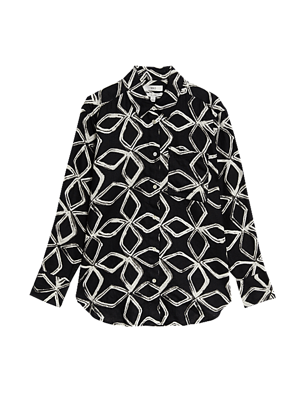 Pure Linen Printed Collared Relaxed Shirt