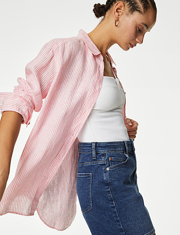 Pure Linen Collared Relaxed Shirt - AT