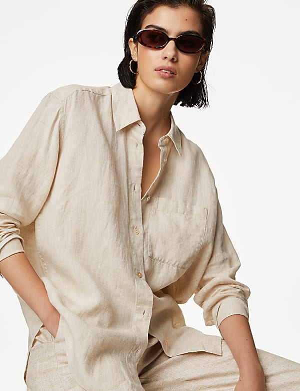 Pure Linen Collared Relaxed Shirt LIGHT CHAMBRAY Shirts M S SG