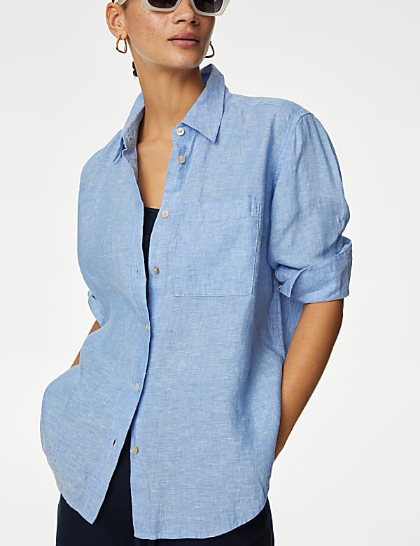 Pure Linen Collared Relaxed Shirt - HU