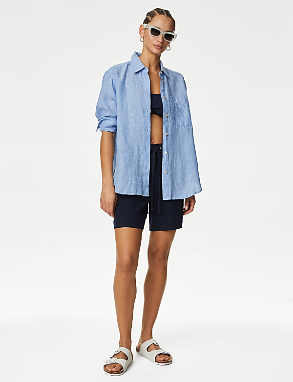 Pure Linen Collared Relaxed Shirt