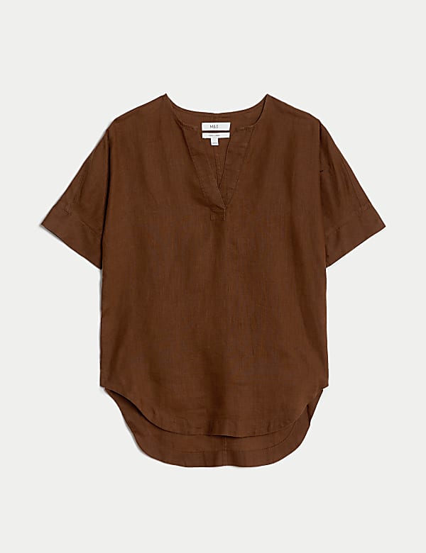 Blouse 100&nbsp;% lin à col en V et boutons-pression - CA