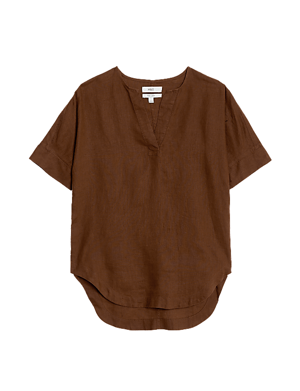 Pure Linen V-Neck Popover Blouse