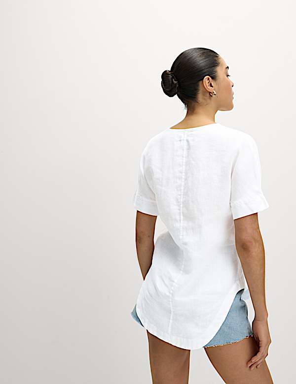Pure Linen V-Neck Popover Blouse
