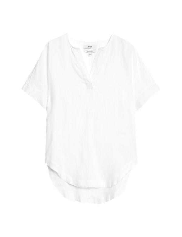 Pure Linen V-Neck Popover Blouse
