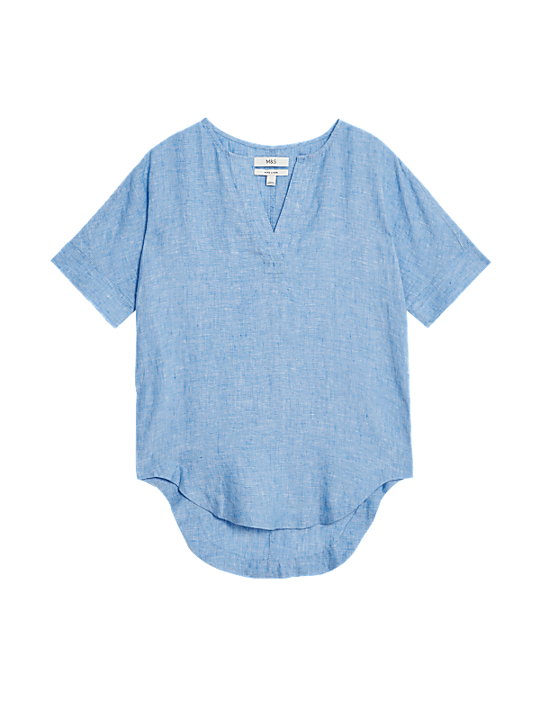 Pure Linen V-Neck Popover Blouse