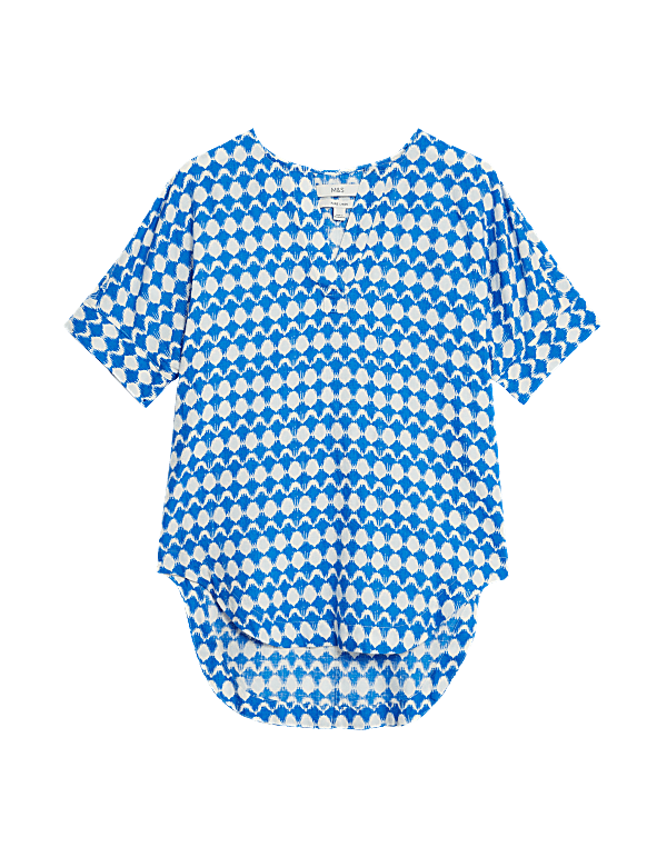Pure Linen Printed V-Neck Popover Blouse