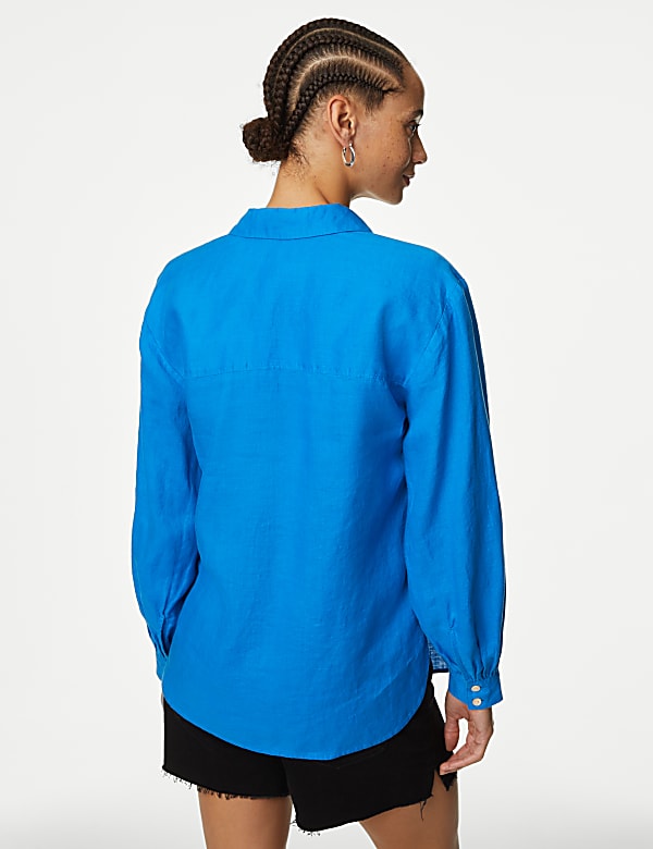 Pure Linen Collared Popover Blouse