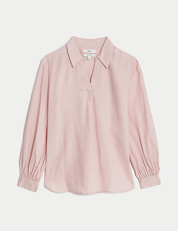 Pure Linen Collared Popover Blouse - GR
