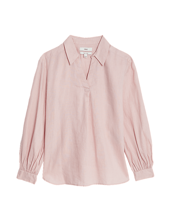 Pure Linen Collared Popover Blouse