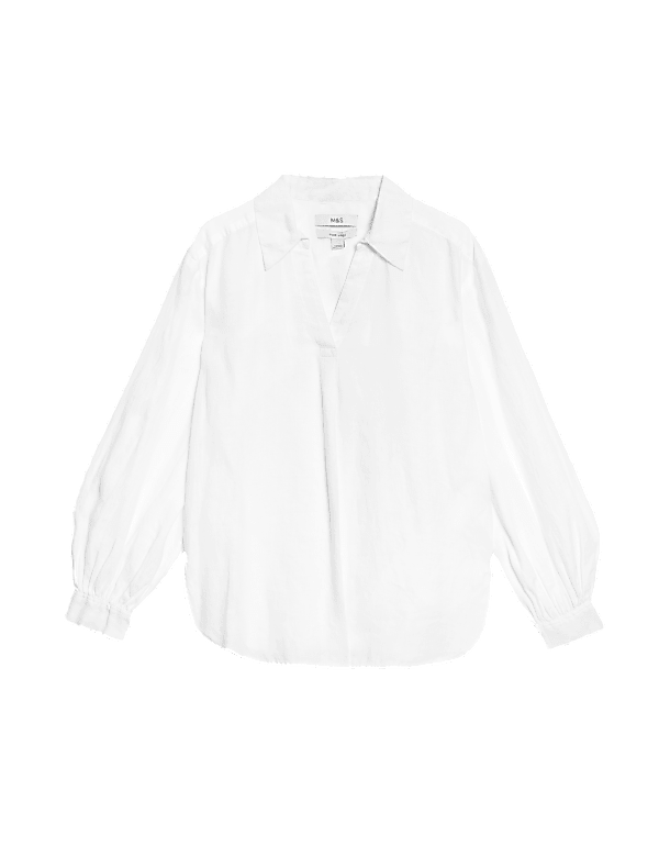 Pure Linen Collared Popover Blouse