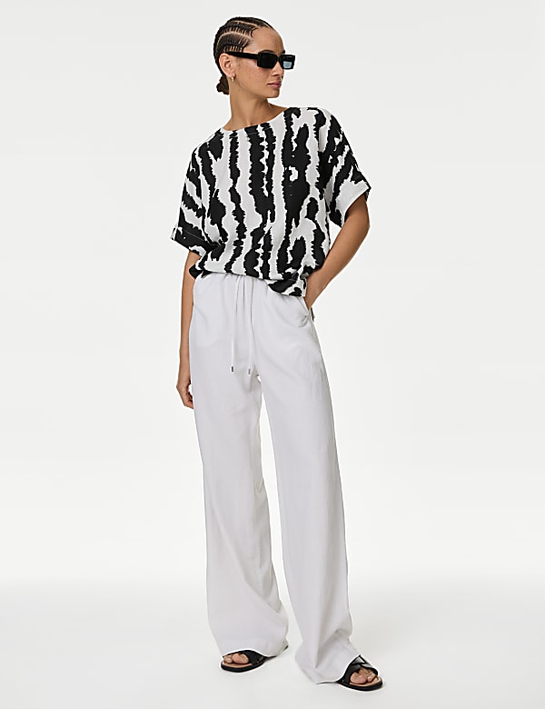 Pure Linen Printed Relaxed Blouse