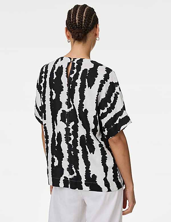 Pure Linen Printed Relaxed Blouse