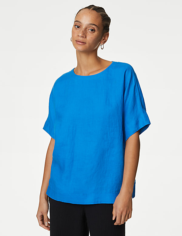 Pure Linen Round Neck Relaxed Blouse