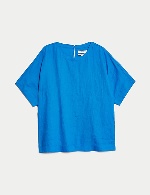 Pure Linen Round Neck Relaxed Blouse