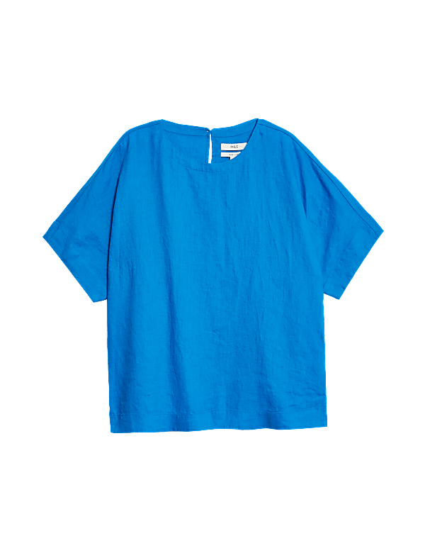 Pure Linen Round Neck Relaxed Blouse