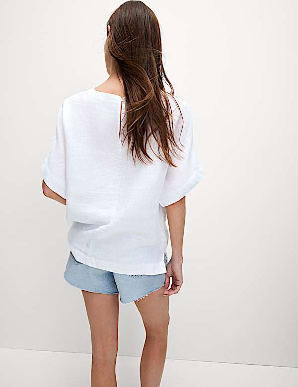 Pure Linen Round Neck Relaxed Blouse