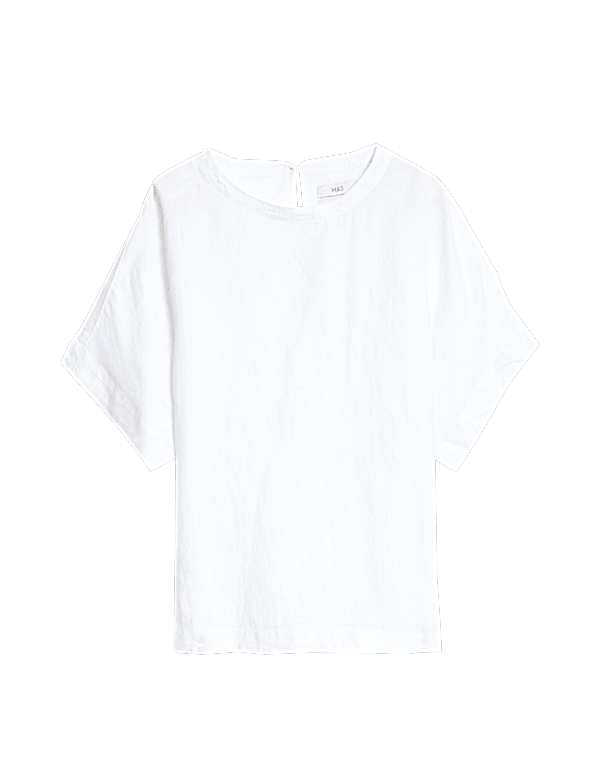 Pure Linen Round Neck Relaxed Blouse