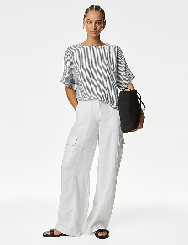 Blouse coupe d&eacute;contract&eacute;e 100 % lin avec imprim&eacute; - FR