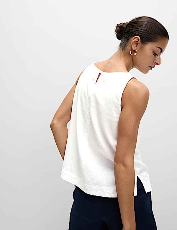 Linen Blend Sleeveless Blouse - JP