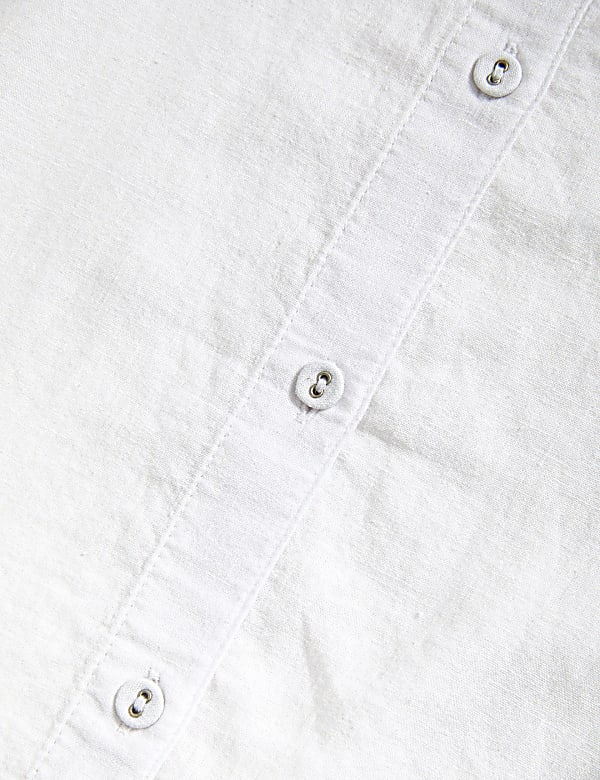Linen Blend Round Neck Button Detail Blouse