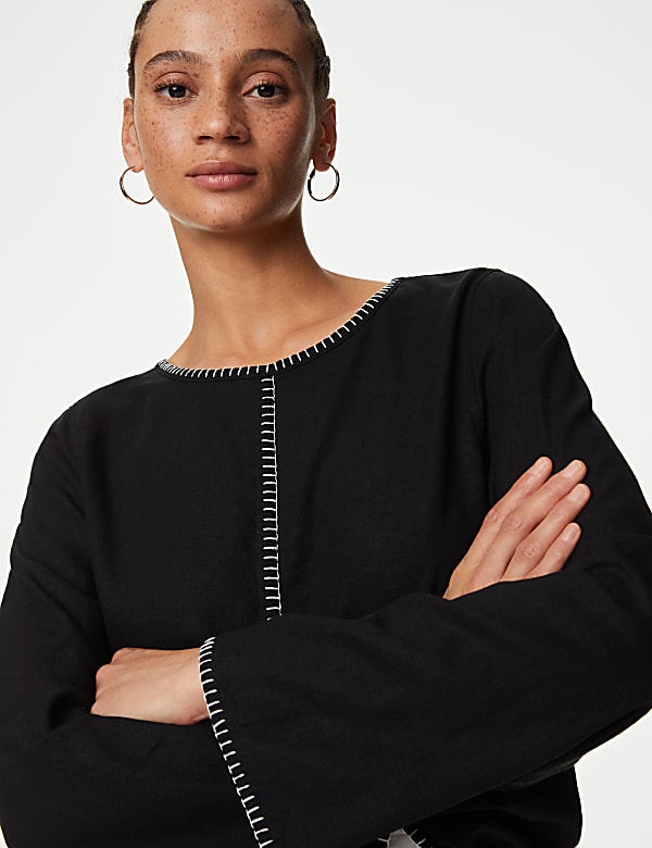 Linen Rich Tie Detail Blouse