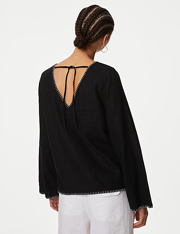 Linen Rich Tie Detail Blouse