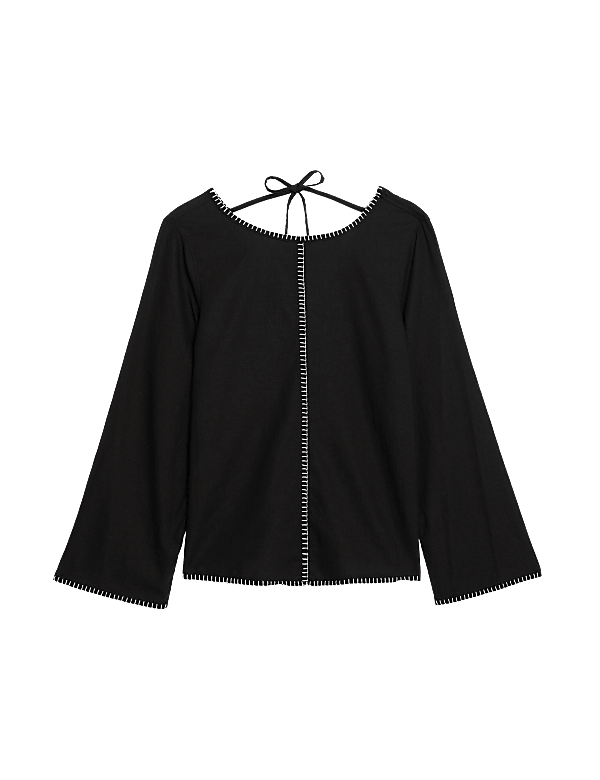 Linen Rich Tie Detail Blouse