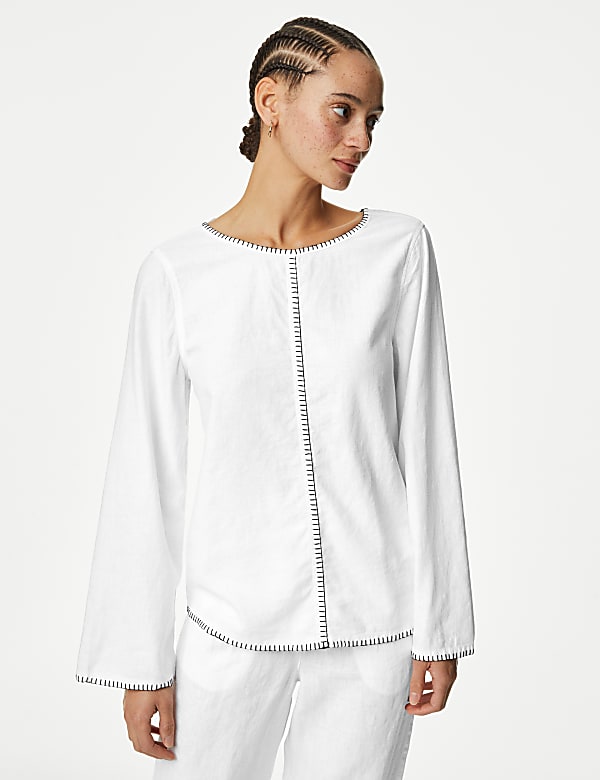 Linen Rich Tie Detail Blouse