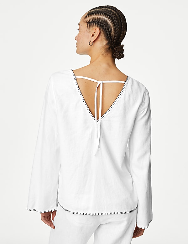 Linen Rich Tie Detail Blouse