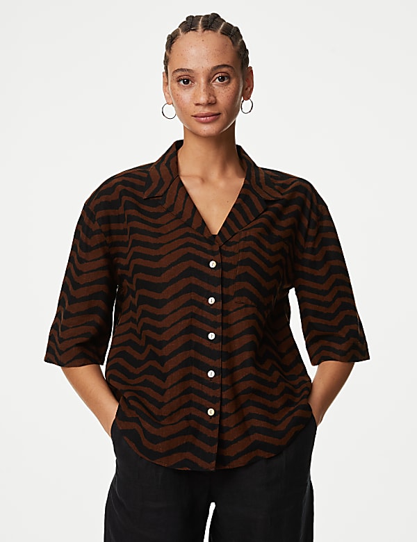 Linen Rich Printed Collared Shirt