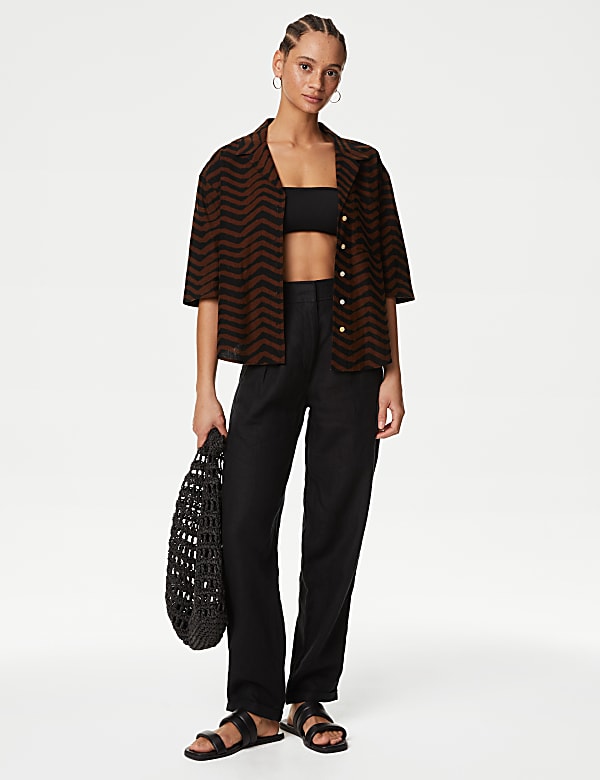 Linen Rich Printed Collared Shirt