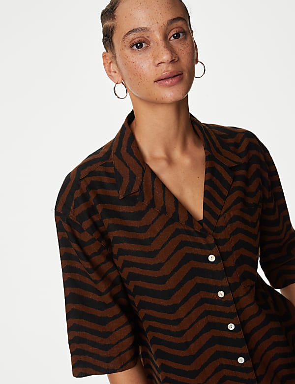 Linen Rich Printed Collared Shirt
