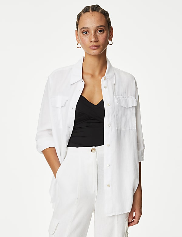 Pure Linen Relaxed Utility Shirt