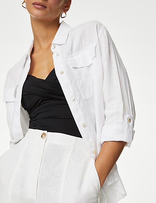 Pure Linen Relaxed Utility Shirt