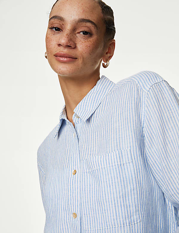 Pure Linen Striped Relaxed Shirt - LU