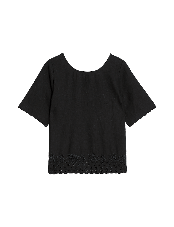 Linen Rich Broderie Regular Fit Top