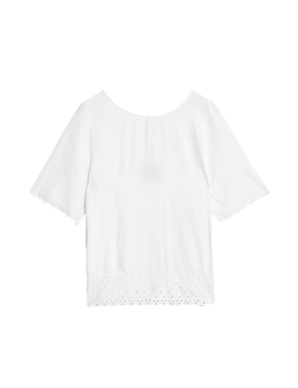 Linen Rich Broderie Regular Fit Top