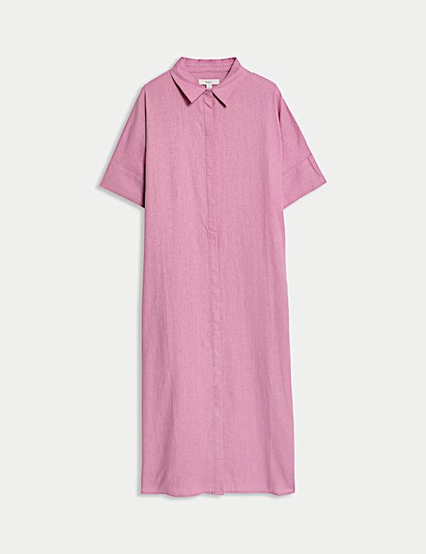 Linen Rich Collared Midi Shirt Dress