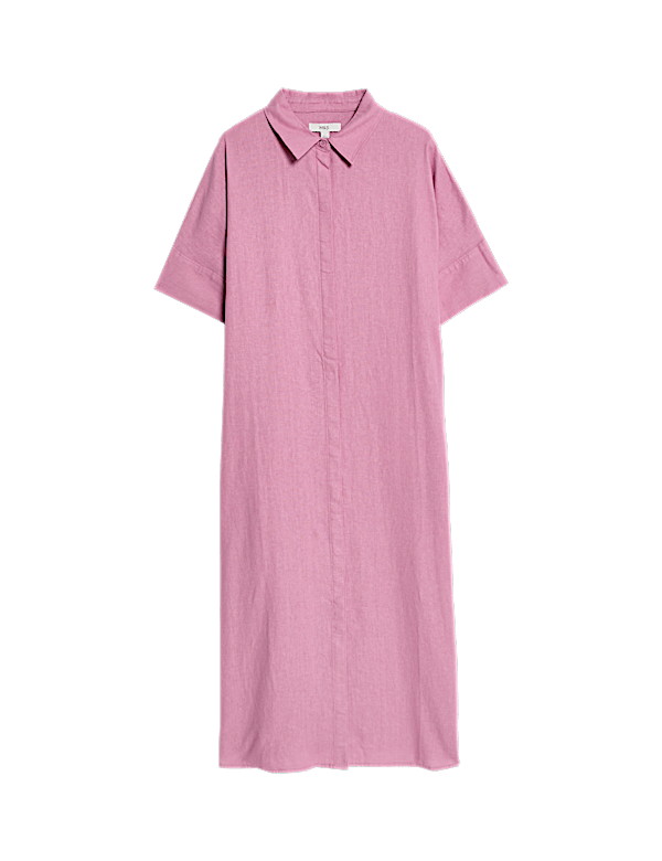 Linen Rich Collared Midi Shirt Dress