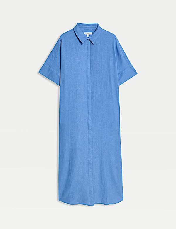 Linen Rich Collared Midi Shirt Dress - VN