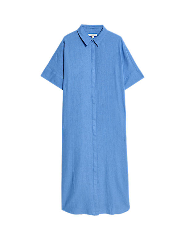 Linen Rich Collared Midi Shirt Dress